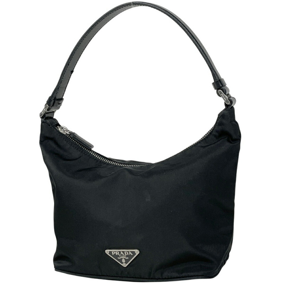 Prada Logo Plate Handbag Tote Bag Black